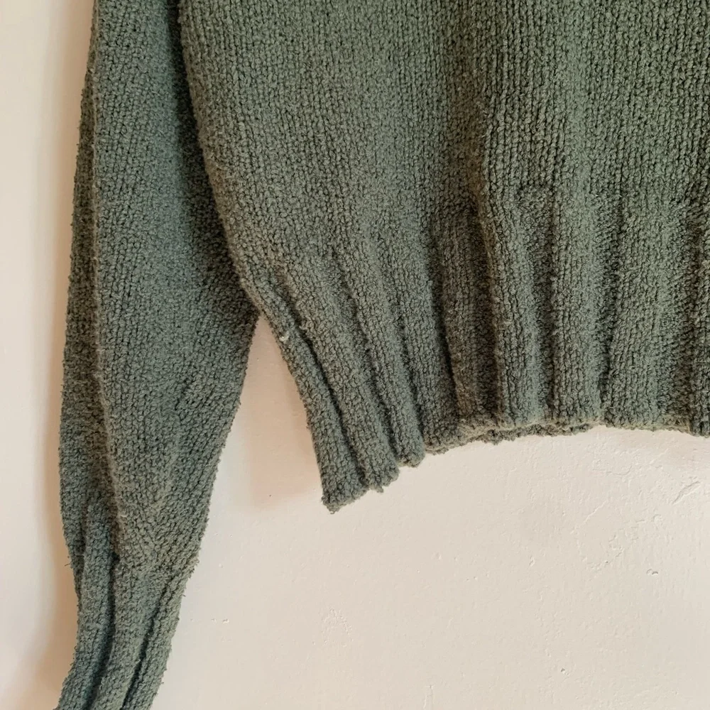 J. Crew Forest Green Crew Neck Sweater Crop Women Size XXS Cotton Winter Top